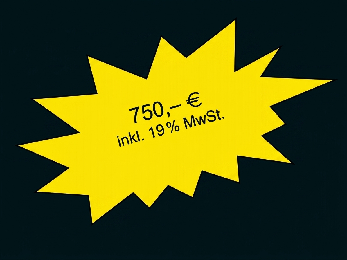 Gelber Stern mit Preisangabe 750,- € inkl. 19 % MwSt.